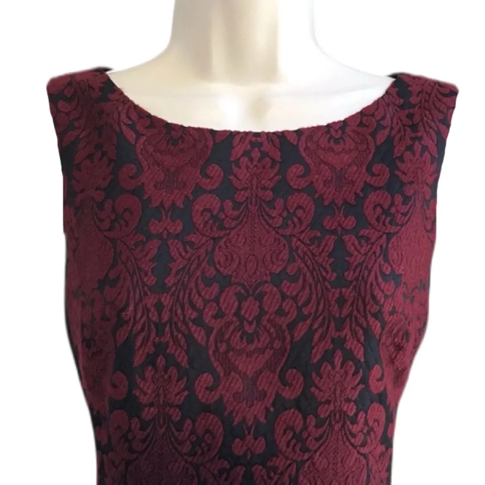Talbots Dark Romantic Damask Dress Sleeveless Red & Black Size 2 Petite